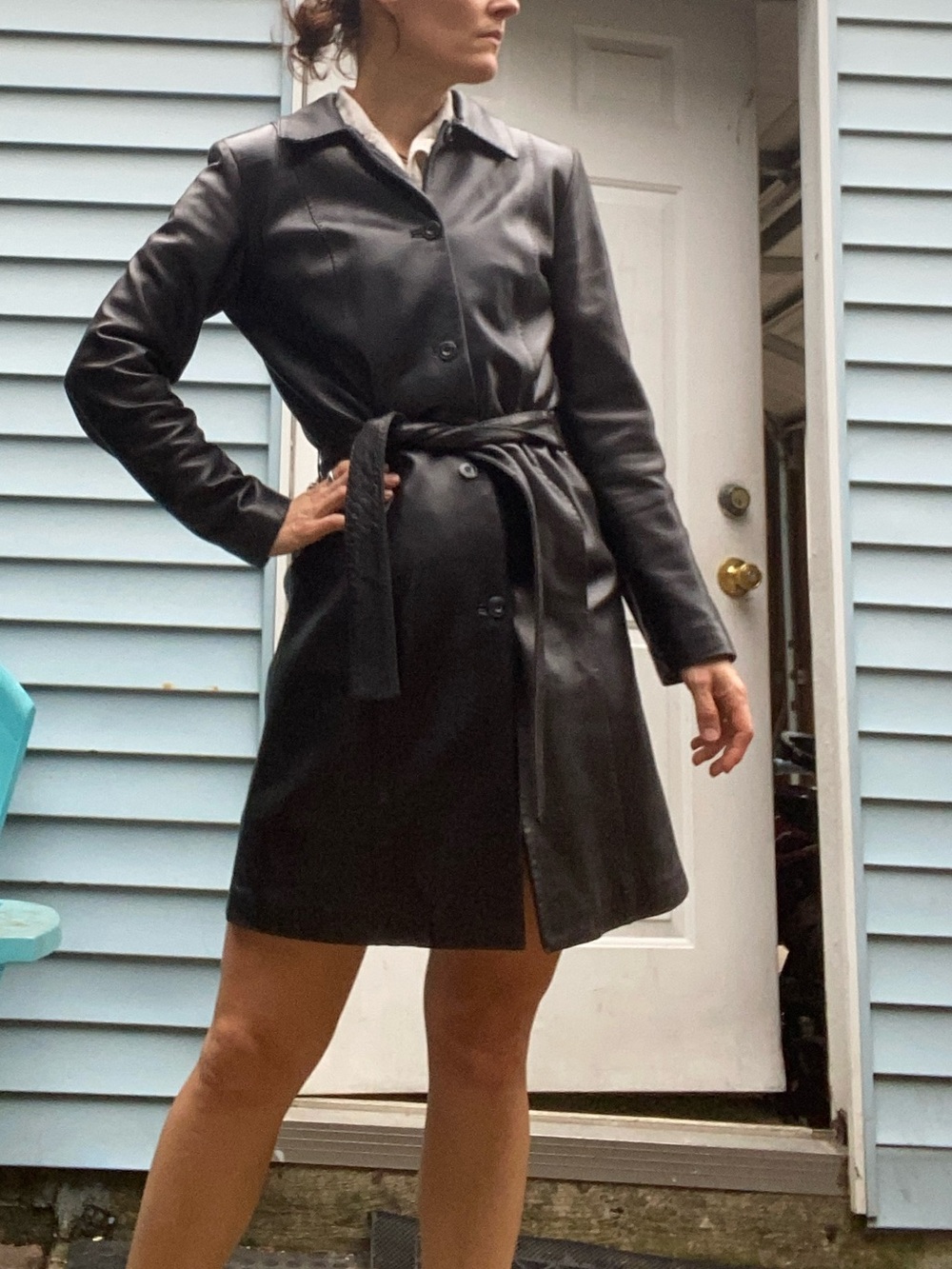 Vintage y2k 90s VAKKO New York Black Leather Belted Trench Coat